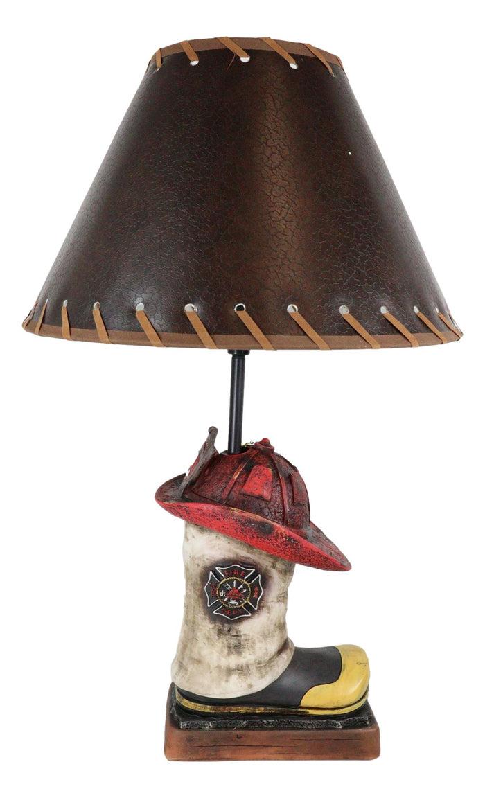 Ebros Gift American Hero Fire Fighters Fireman Boot And Helmet Table Lamp With Laced Shade
