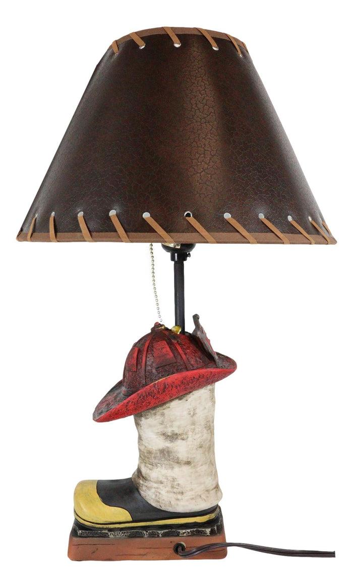 Ebros Gift American Hero Fire Fighters Fireman Boot And Helmet Table Lamp With Laced Shade