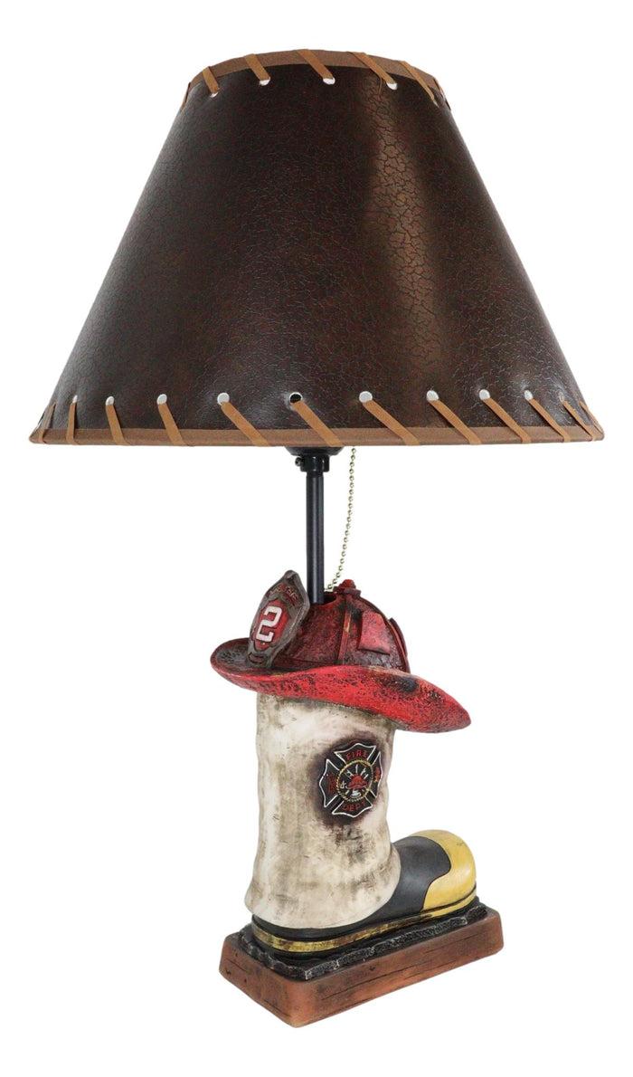 Ebros Gift American Hero Fire Fighters Fireman Boot And Helmet Table Lamp With Laced Shade