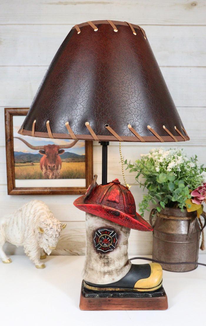 ebros gift American Hero Fire Fighters Fireman Boot And Helmet Table Lamp With Laced Shade