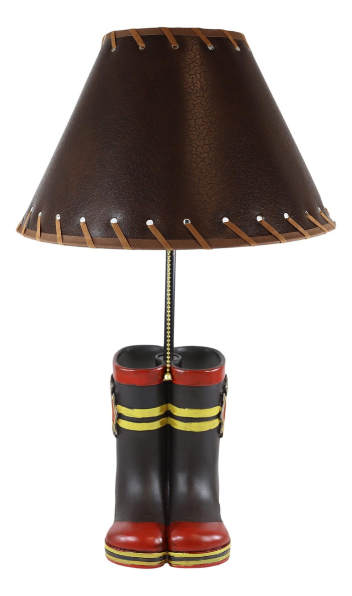 Ebros Gift American Hero Fire Fighters Fireman Boots Desktop Table Lamp With Laced Shade