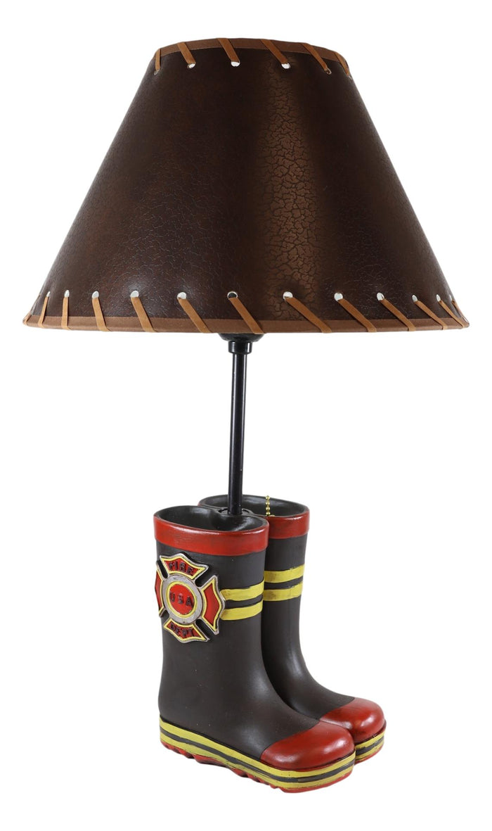 Ebros Gift American Hero Fire Fighters Fireman Boots Desktop Table Lamp With Laced Shade