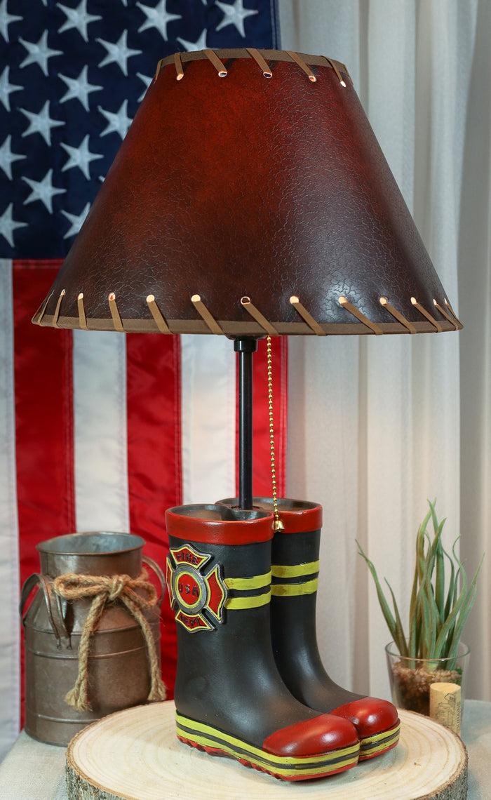 ebros gift American Hero Fire Fighters Fireman Boots Desktop Table Lamp With Laced Shade