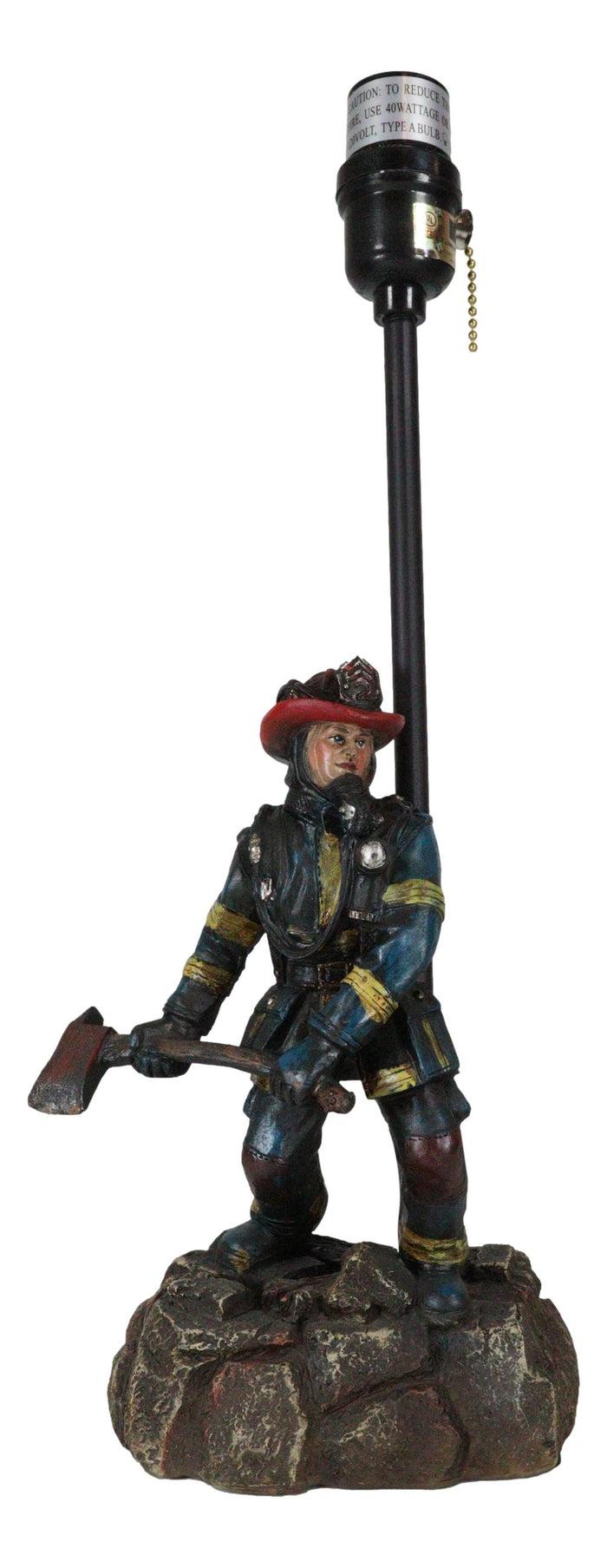 Ebros Gift American Hero Fire Fighters Fireman In Full Gear And Axe Table Lamp With Shade