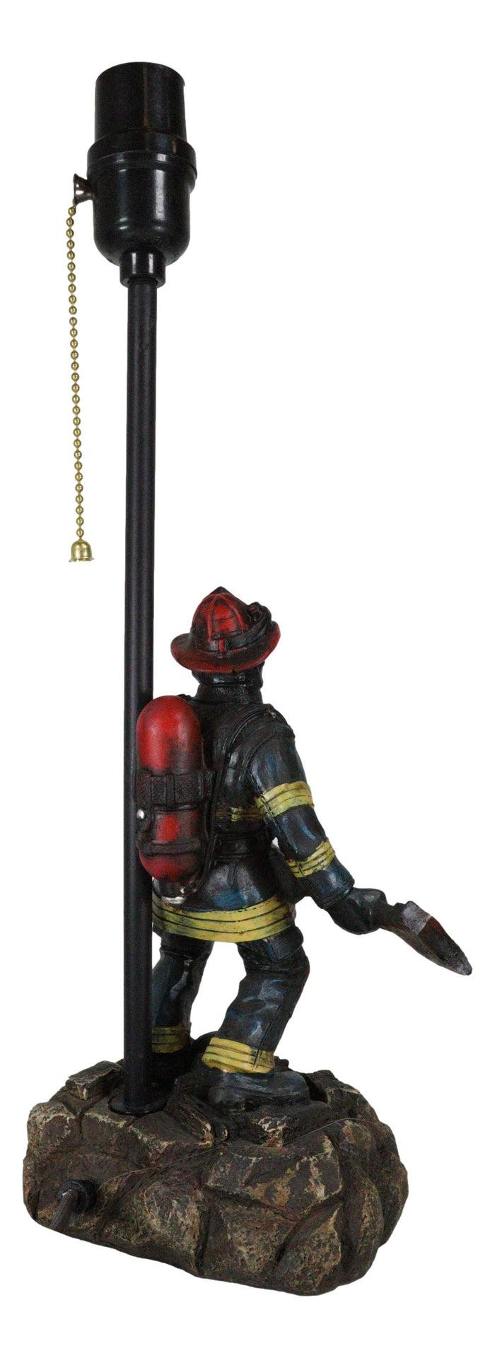 Ebros Gift American Hero Fire Fighters Fireman In Full Gear And Axe Table Lamp With Shade