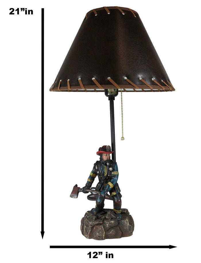 Ebros Gift American Hero Fire Fighters Fireman In Full Gear And Axe Table Lamp With Shade