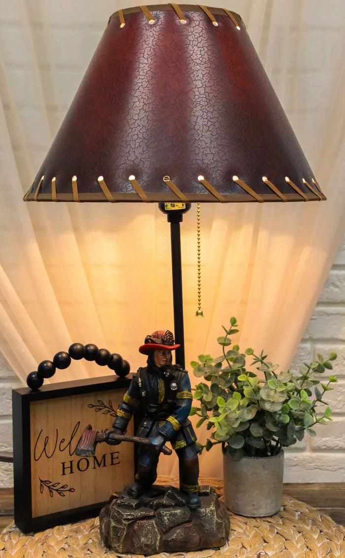 ebros gift American Hero Fire Fighters Fireman In Full Gear And Axe Table Lamp With Shade