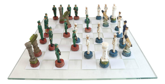 Ebros Gift American Military US Army Soldiers VS Navy Sailors Colorful Chess Set With Board