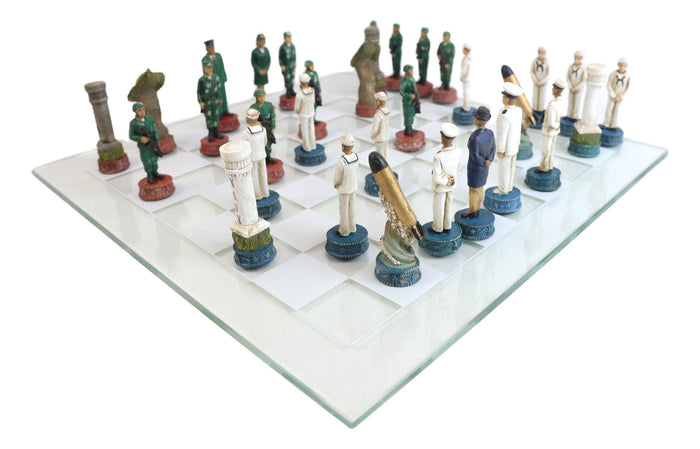 Ebros Gift American Military US Army Soldiers VS Navy Sailors Colorful Chess Set With Board