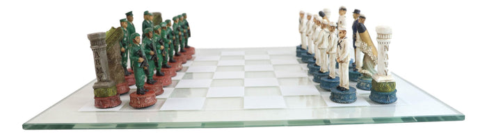 Ebros Gift American Military US Army Soldiers VS Navy Sailors Colorful Chess Set With Board