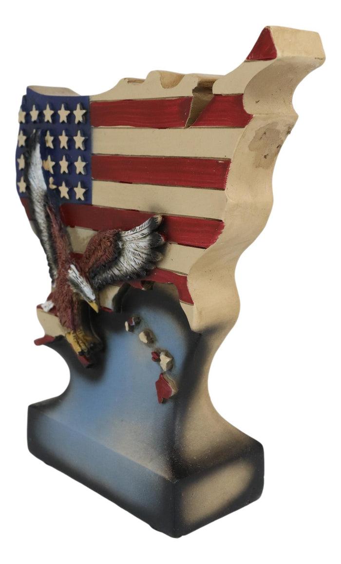 Ebros Gift American Patriotic Bald Eagle By USA Stars And Stripes Flag Map Desktop Plaque