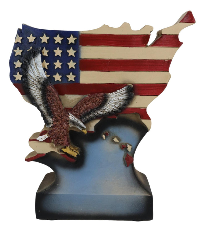 Ebros Gift American Patriotic Bald Eagle By USA Stars And Stripes Flag Map Desktop Plaque