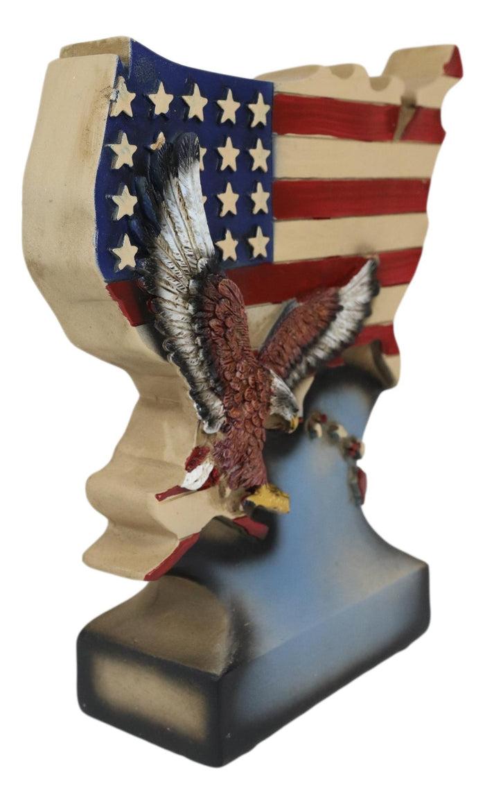 Ebros Gift American Patriotic Bald Eagle By USA Stars And Stripes Flag Map Desktop Plaque