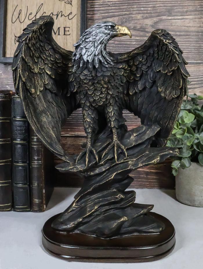 ebros gift American Patriotic Large Bald Eagle Perched On Rocky Cliff Resin Figurine 10"H