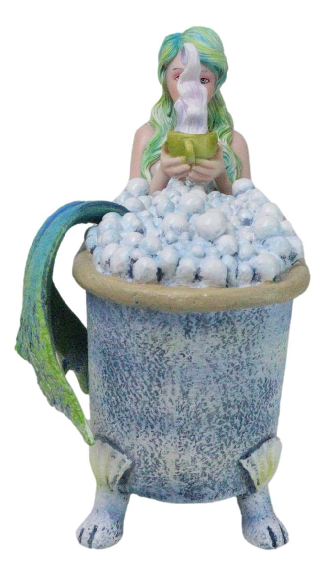 Ebros Gift Amy Brown Aquamarine Pretty Mermaid Relaxing And Bubble Bathing In Tub Figurine