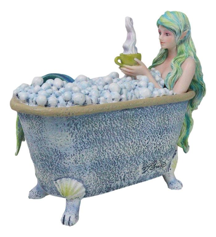 Ebros Gift Amy Brown Aquamarine Pretty Mermaid Relaxing And Bubble Bathing In Tub Figurine