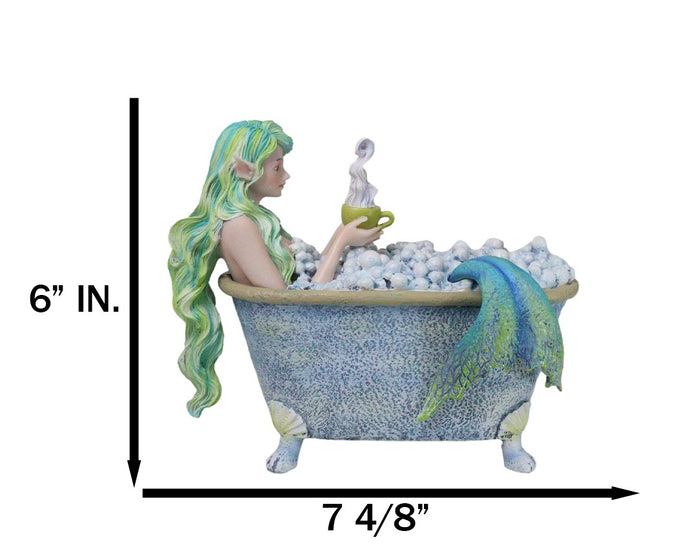 Ebros Gift Amy Brown Aquamarine Pretty Mermaid Relaxing And Bubble Bathing In Tub Figurine