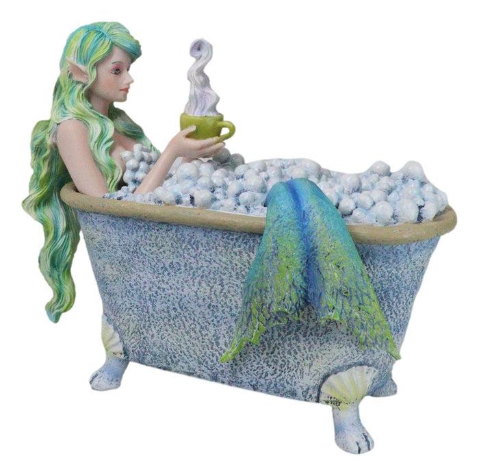 ebros gift Amy Brown Aquamarine Pretty Mermaid Relaxing And Bubble Bathing in Tub Figurine