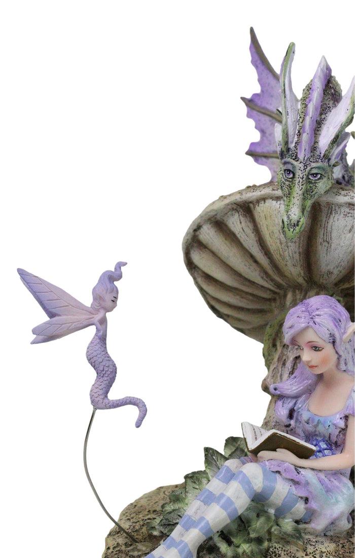 Ebros Gift Amy Brown Bookworm Fairy With Pixie And Dragon By Toadstool Mushroom Figurine
