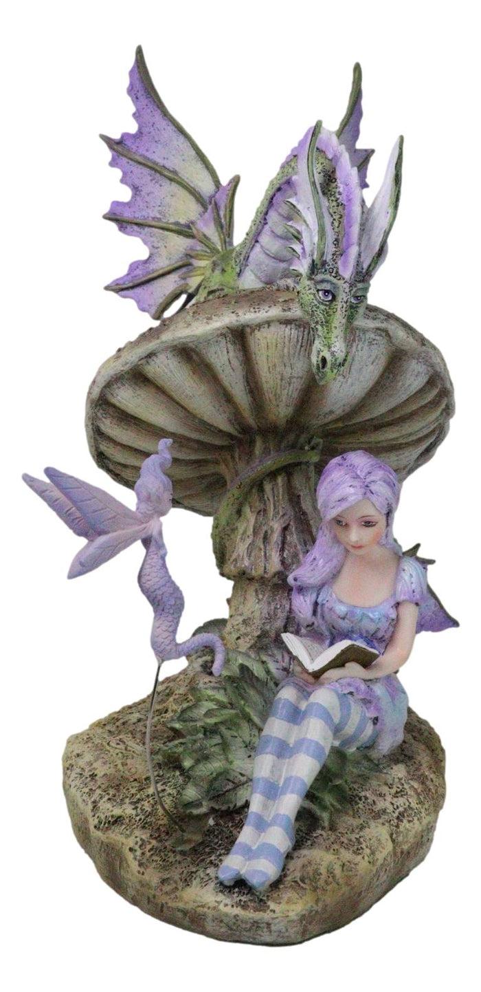 Ebros Gift Amy Brown Bookworm Fairy With Pixie And Dragon By Toadstool Mushroom Figurine
