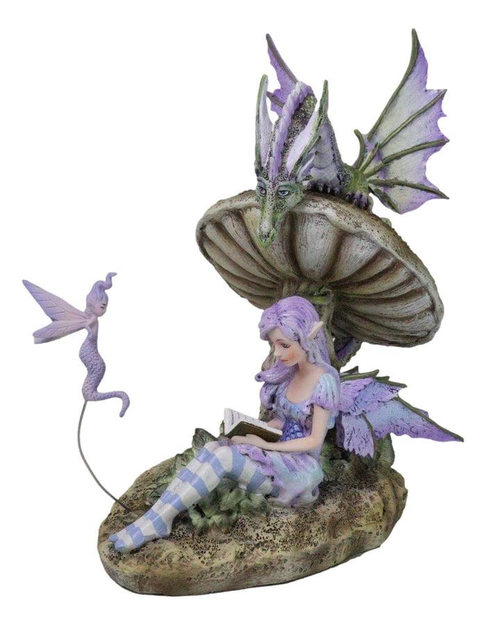 ebros gift Amy Brown Bookworm Fairy With Pixie and Dragon By Toadstool Mushroom Figurine