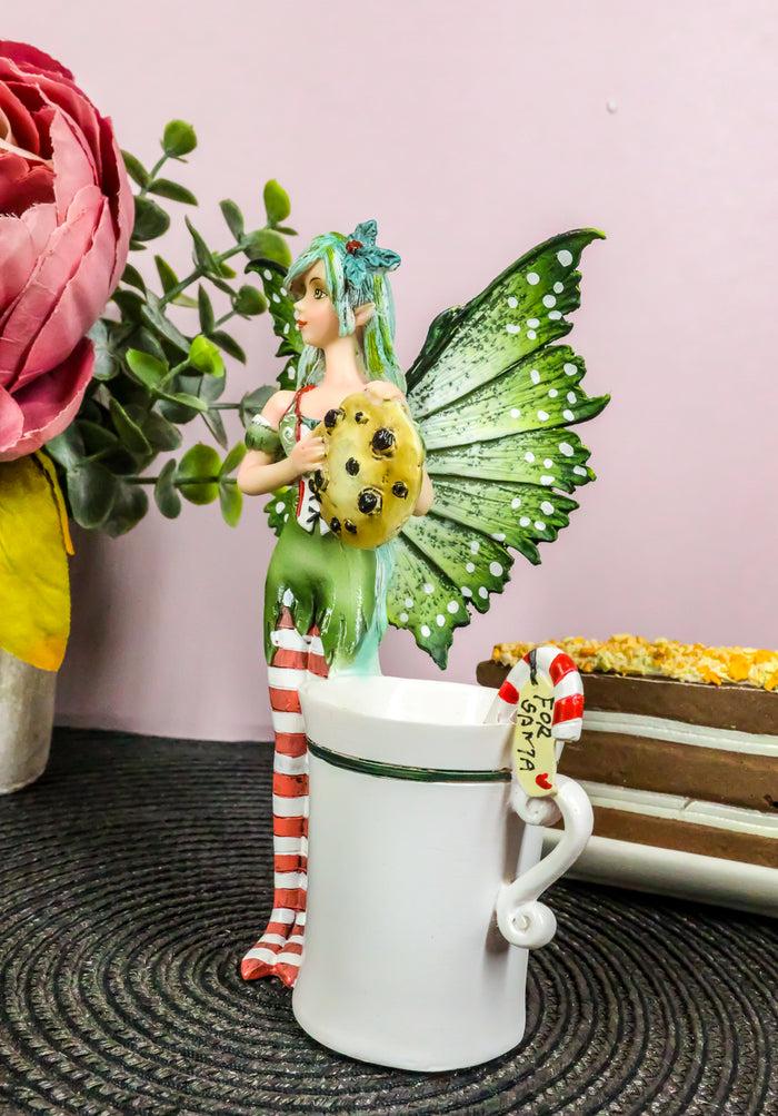 Ebros Gift Amy Brown Chocolate Cookie Candy Cane Tea Cup Christmas Fairy Collector Figurine