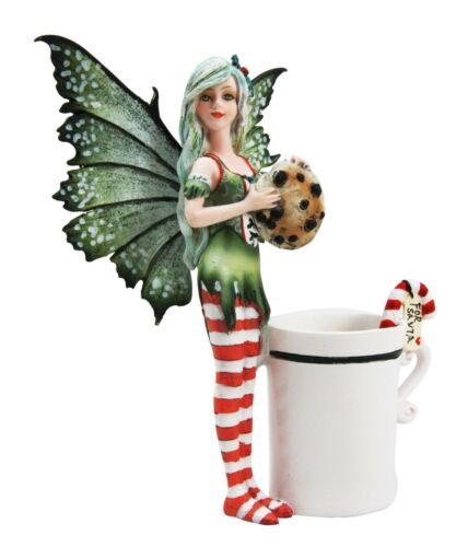 Ebros Gift Amy Brown Chocolate Cookie Candy Cane Tea Cup Christmas Fairy Collector Figurine