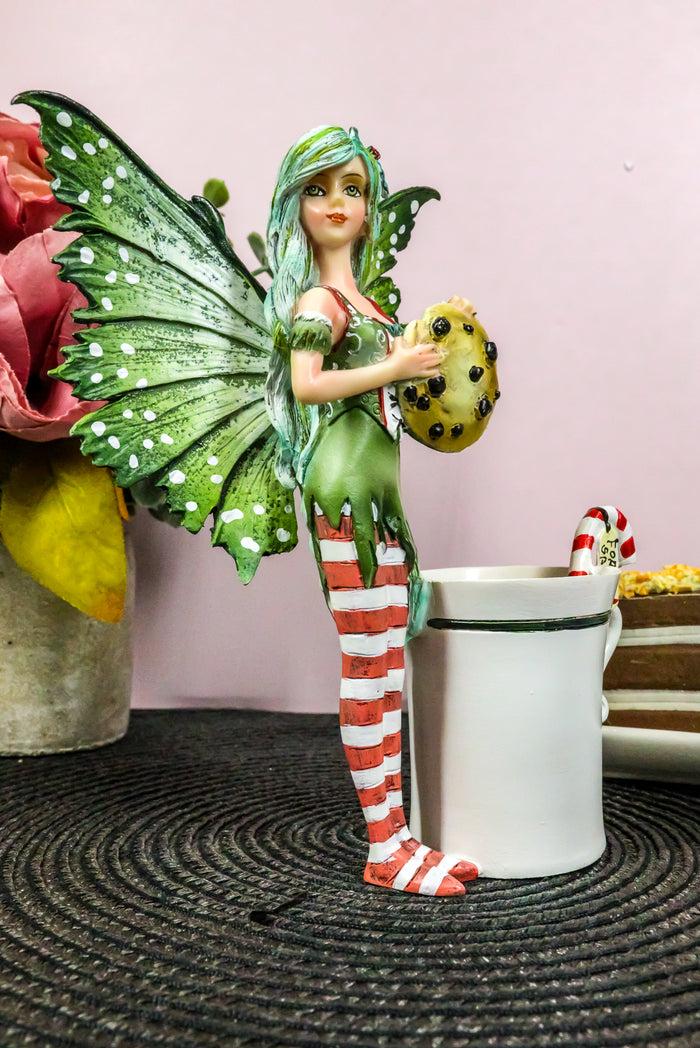 ebros gift Amy Brown Chocolate Cookie Candy Cane Tea Cup Christmas Fairy Collector Figurine