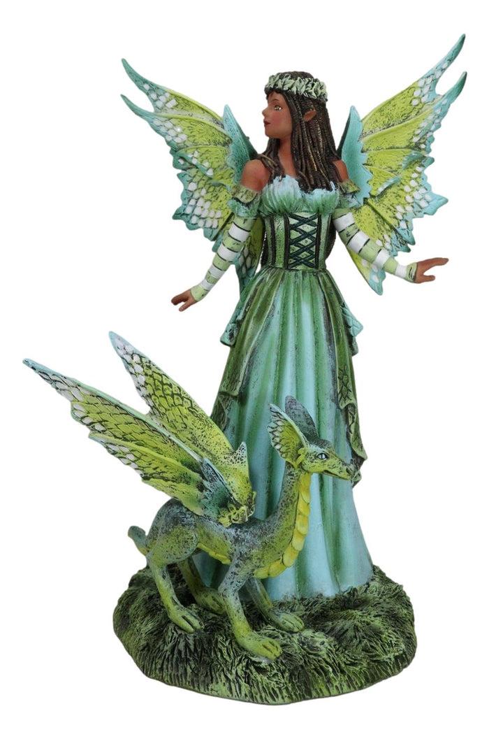 Ebros Gift Amy Brown Fantasy Ebony Fairy Jewel Of The Forest With Pet Camo Dragon Figurine