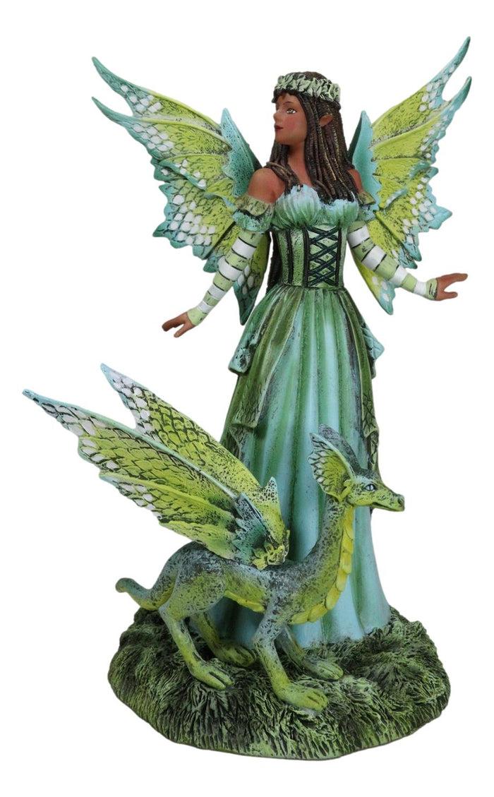 Ebros Gift Amy Brown Fantasy Ebony Fairy Jewel Of The Forest With Pet Camo Dragon Figurine