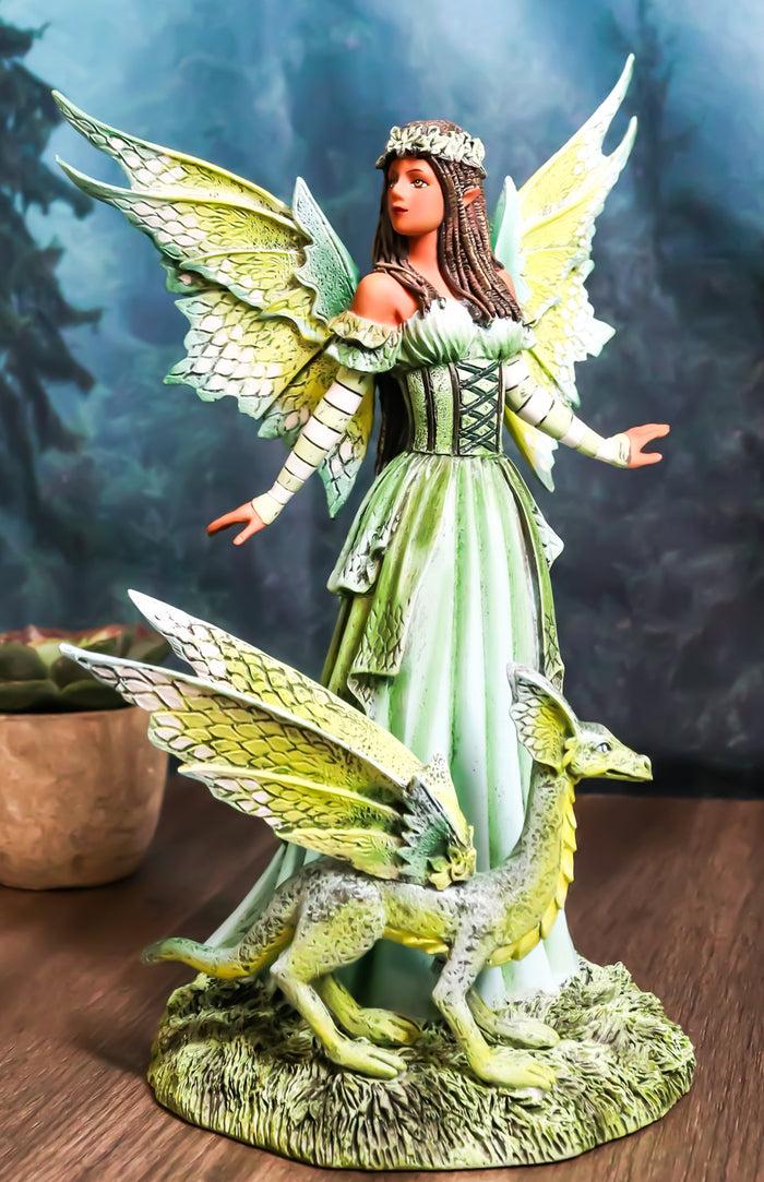 ebros gift Amy Brown Fantasy Ebony Fairy Jewel Of The Forest With Pet Camo Dragon Figurine