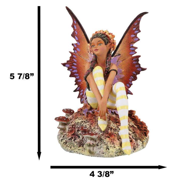 Ebros Gift Amy Brown Fantasy Fall Ebony Fairy Sitting On Rock Garden Autumn Winds Figurine