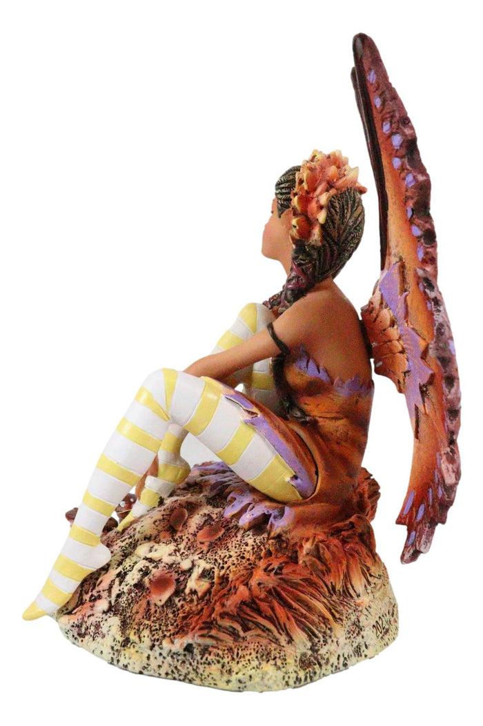 Ebros Gift Amy Brown Fantasy Fall Ebony Fairy Sitting On Rock Garden Autumn Winds Figurine