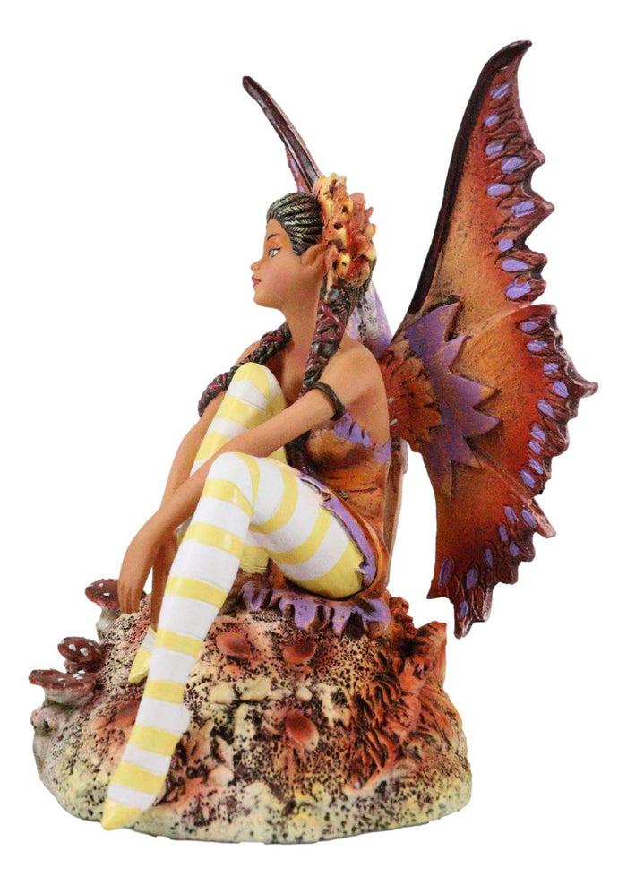 Ebros Gift Amy Brown Fantasy Fall Ebony Fairy Sitting On Rock Garden Autumn Winds Figurine