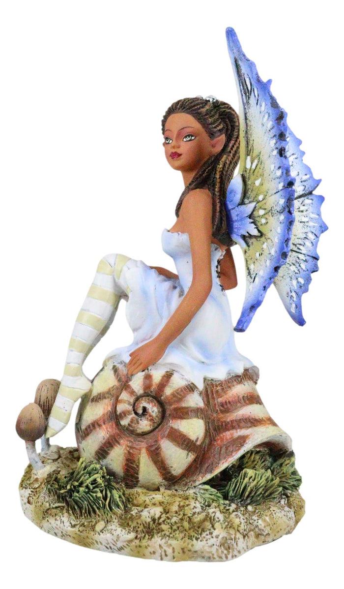 Ebros Gift Amy Brown Fantasy Little Fae Ebony Fairy Sitting On Helix Snail Figurine