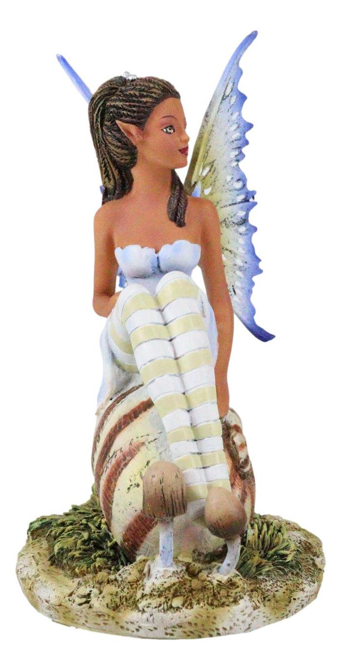 Ebros Gift Amy Brown Fantasy Little Fae Ebony Fairy Sitting On Helix Snail Figurine