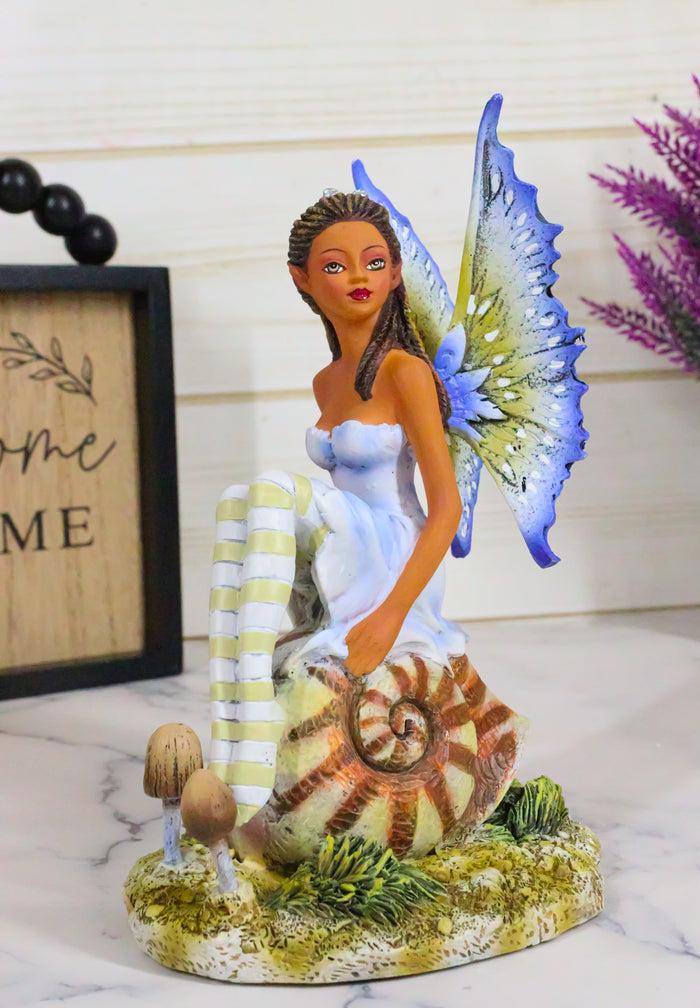 ebros gift Amy Brown Fantasy Little Fae Ebony Fairy Sitting On Helix Snail Figurine