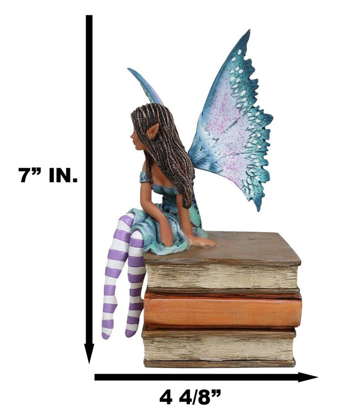 Ebros Gift Amy Brown Fantasy Magic Turquoise Ebony Fairy On Books Of Wisdom Figurine