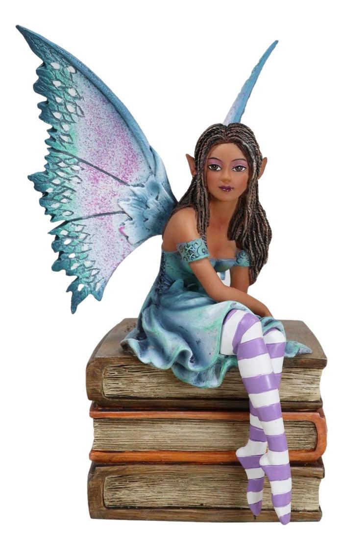 Ebros Gift Amy Brown Fantasy Magic Turquoise Ebony Fairy On Books Of Wisdom Figurine