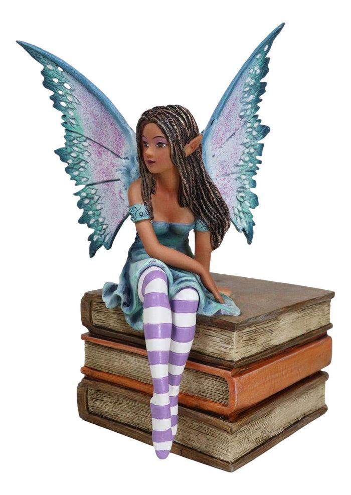Ebros Gift Amy Brown Fantasy Magic Turquoise Ebony Fairy On Books Of Wisdom Figurine