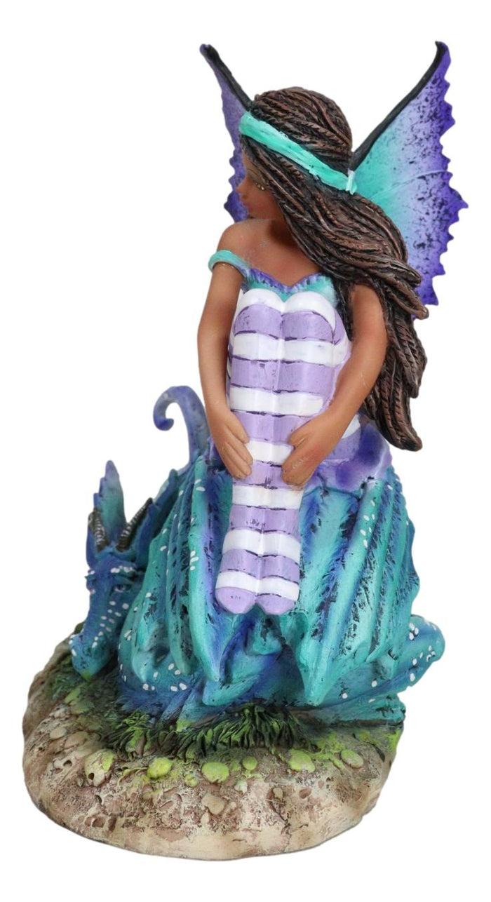 Ebros Gift Amy Brown Fantasy Magic Turquoise Ebony Fairy Perching On Water Dragon Figurine