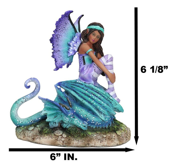 Ebros Gift Amy Brown Fantasy Magic Turquoise Ebony Fairy Perching On Water Dragon Figurine