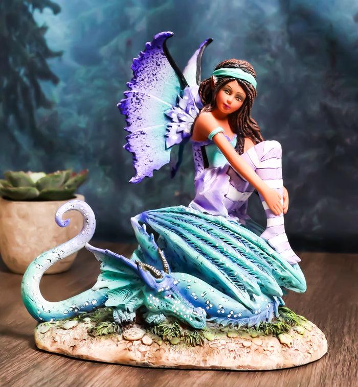ebros gift Amy Brown Fantasy Magic Turquoise Ebony Fairy Perching On Water Dragon Figurine