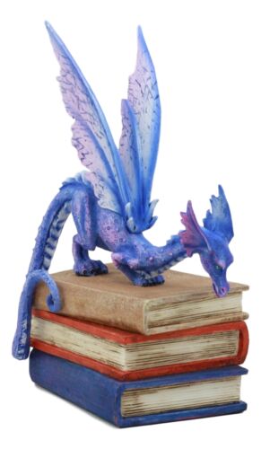 Ebros Gift Amy Brown Fantasy Midnight Blue Book Dragon Of Bibliography Figurine Magic Decor