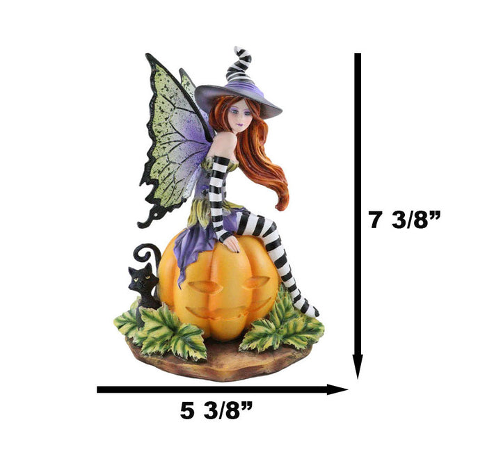 Ebros Gift Amy Brown Halloween Bewitched Fairy With Black Cat On Giant Pumpkin Figurine