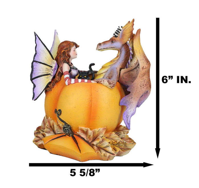 Ebros Gift Amy Brown Halloween Fairy Black Cats And Dragon In Pumpkin Fall Leaves Figurine