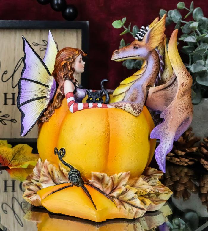 ebros gift Amy Brown Halloween Fairy Black Cats And Dragon In Pumpkin Fall Leaves Figurine