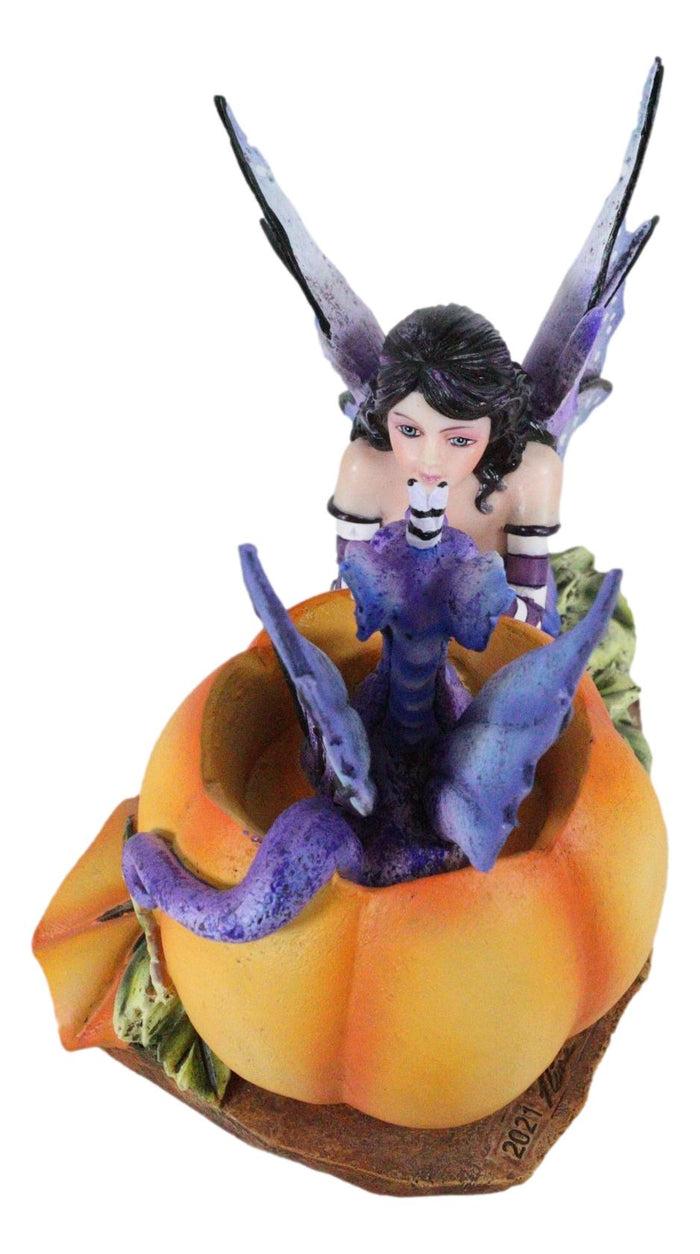 Ebros Gift Amy Brown Halloween Hide And Seek Lavender Fairy And Dragon In Pumpkin Figurine