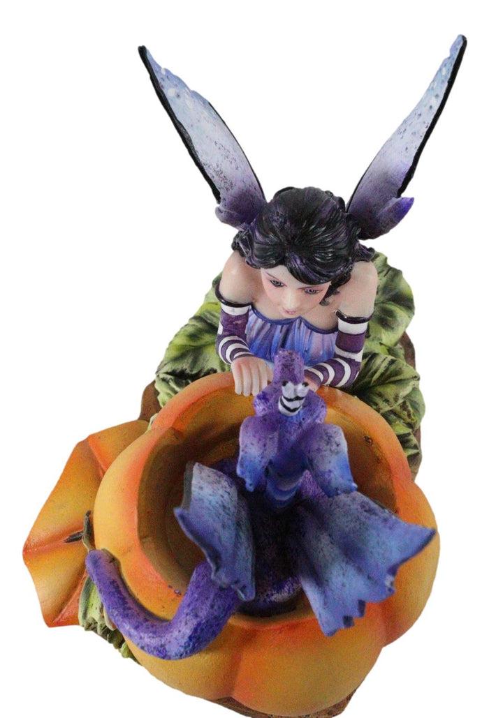 Ebros Gift Amy Brown Halloween Hide And Seek Lavender Fairy And Dragon In Pumpkin Figurine