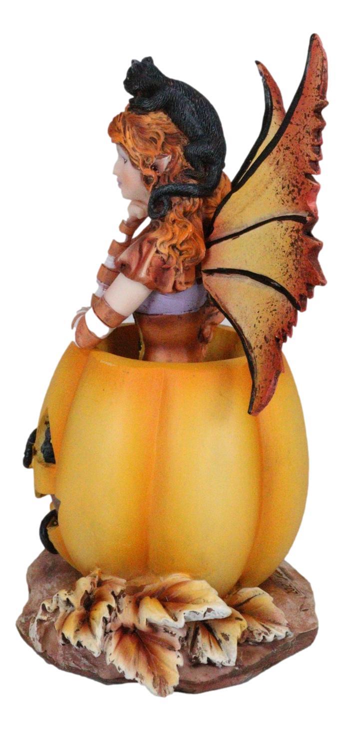 Ebros Gift Amy Brown Halloween Mischief Fairy With Black Cats On Grinning Pumpkin Figurine